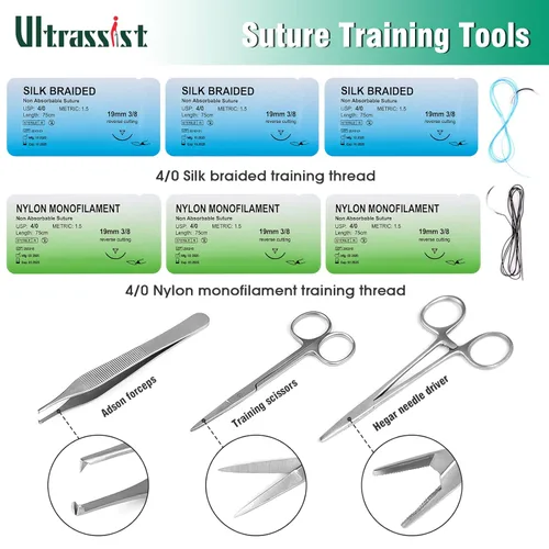 Miniatura 3 de Kit de práctica de sutura Ultrassist para estudiantes de medicina y veterinaria, kit de sutura inicial que incluye almohadilla de silicona duradera