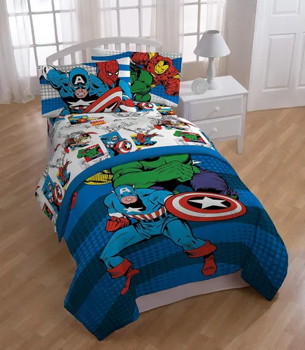Miniatura 2 de Jay Franco Marvel Comics Avengers Good Guys - Juego de ropa de cama individual de 4 piezas, color azul