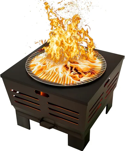 Miniatura 10 de Fire Beauty Hoguera de Acero de 26" con Rejilla de Parrilla y Pantalla de Chispas, Tecnología de Impulso de Flujo de Aire de 360°, Menos Humo