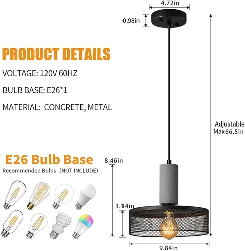 Miniatura 2 de Lámpara colgante con hormigón y metal negro lineal moderno industrial colgante de cemento colgante iluminación isla de cocina para dormitorio