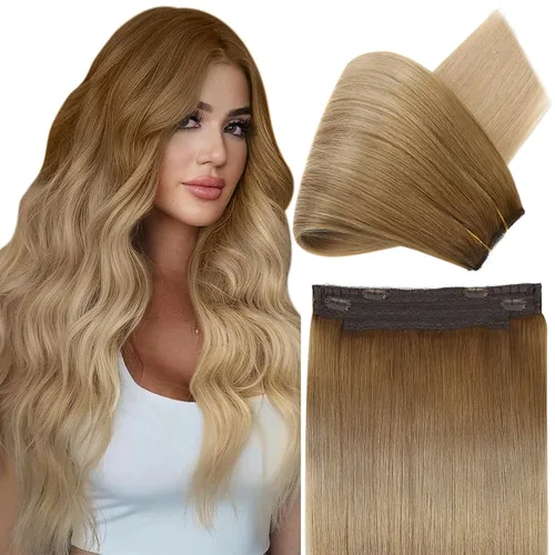 Miniatura 18 de Fshine - Extensiones de cabello humano con clip, de 16 pulgadas, con clip, color marrón chocolate, mezcla de rubio caramelo, extensiones de cabello