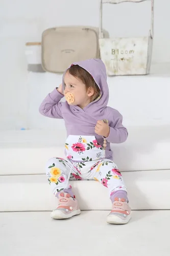 Miniatura 3 de Eghunooy Conjunto de sudadera con capucha floral de manga larga para bebé niña con bolsillo y diadema