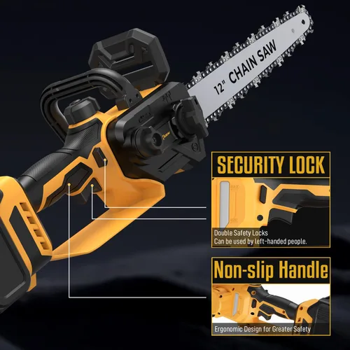 Miniatura 7 de Mini motosierra para batería Dewalt de 20 V máxima, motosierra eléctrica de 12 pulgadas inalámbrica con doble bloqueo de seguridad, sierra de cadena