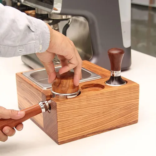 Miniatura 5 de Estación de tampón de café expreso, soporte para filtro de café, caja de golpeo de expreso, base de madera, cubo de café, gran alternativa