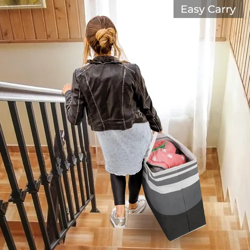 Miniatura 7 de HomeHacks Cesta de lavandería grande, impermeable, cesta de lavandería independiente, cesta de ropa alta plegable con asas extendidas para ropa