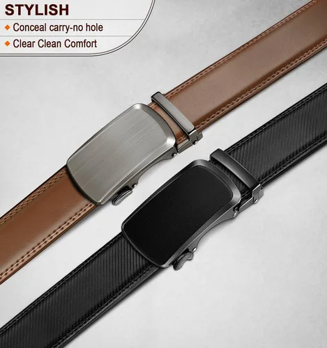 Miniatura 2 de BULLIANT Cinturones para hombre, paquete de 2, cinturón deslizante de trinquete ajustable para regalo, vestido casual de 1 38 pulgadas, corte