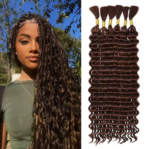 Miniatura 20 de Cabello bohemio para trenzar de 18 pulgadas, 2 paquetes de cabello ondulado profundo a granel para trenzas bohemias, sin trama, extensiones