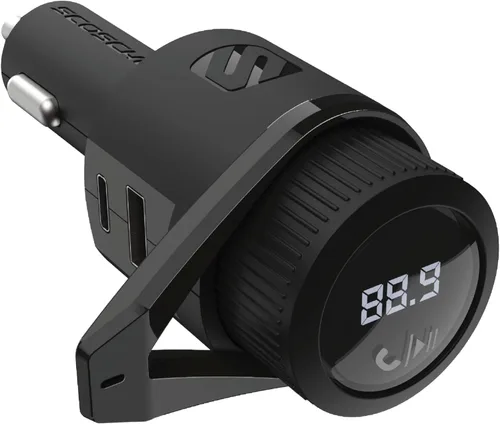 Scosche BTFM9 - Transmisor FM Bluetooth para coche, puertos de carga dual USB-C y USB-A de 12 W, cargador de coche rápido tipo C, adaptador Negro