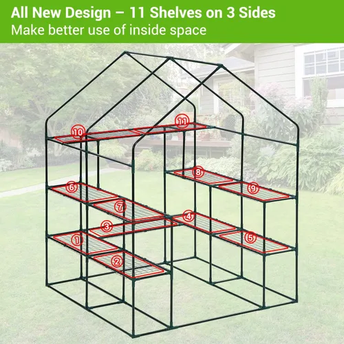 Miniatura 3 de Invernadero para exteriores con ventanas de malla, Ohuhu 4 niveles mejorados 11 estantes invernaderos transitables con cubierta de PE duradera, casa