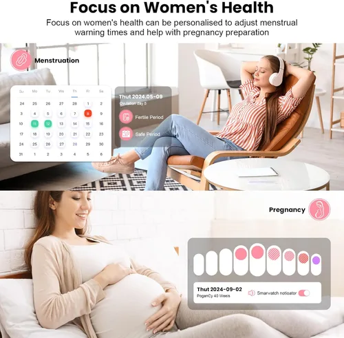 Miniatura 3 de Reloj inteligente para mujer, reloj de fitness de 1.83 pulgadas con presión arterial, llamadas/mensajes, seguimiento de ciclo femenino, frecuencia