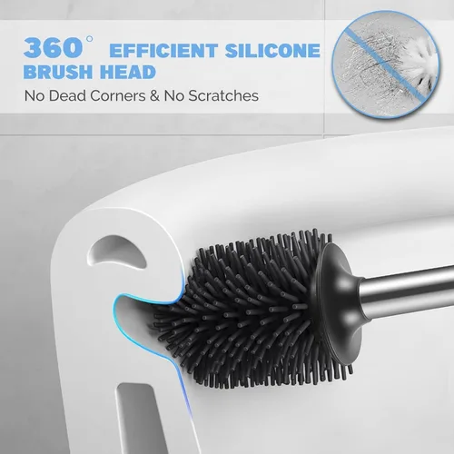 Miniatura 3 de HAMITOR Juego de 2 cepillos para inodoro: 2 unidades de silicona de acero inoxidable para limpieza profunda de inodoro para baño - Accesorios