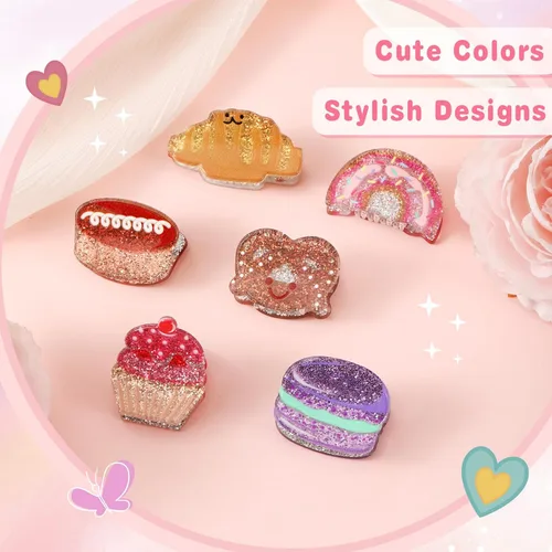 Miniatura 5 de Unbednigt Paquete de 6 pinzas para el cabello para niñas pequeñas, juego de pinzas de garra con temática de postre, accesorio de peinado sólido