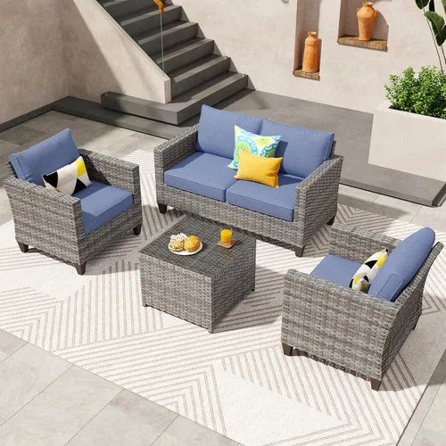 Miniatura 52 de ovios Juego de muebles de patio de 6 piezas, sillas giratorias de mimbre para exteriores con mesa para fogatas de 30 pulgadas, juego de mecedoras