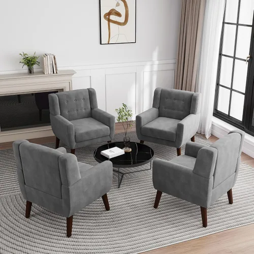 Miniatura 37 de Silla decorativa de piel sintética, moderna silla tapizada para sala de estar, cómodos asientos individuales con botones, asiento de lectura Negro