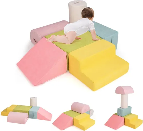 Miniatura 12 de INFANS Juguetes de escalada para niños pequeños, juego de 6 piezas de bloques de espuma suave para trepar y gatear con estructura de actividad