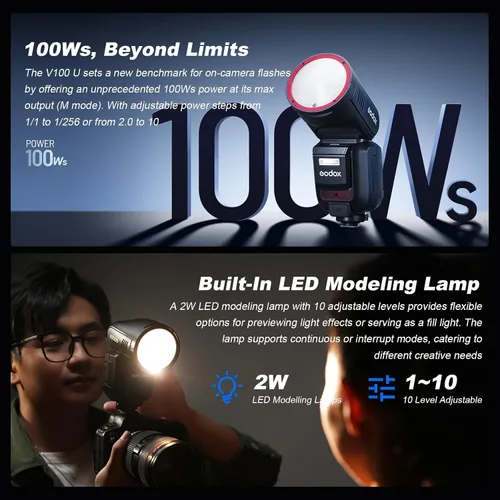 Miniatura 2 de GODOX V100S U Flash V100-S USA 100w Flash TTL de Cabeza Redonda con Pantalla Táctil para Sony, 2.4G Inalámbrico con Flash Externo y Sincronización