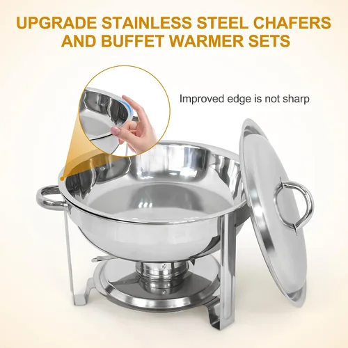 Miniatura 4 de Nova Microdermabrasion Juego de 6 platos de bufé de acero inoxidable de 5 cuartos de galón, calentadores de alimentos para catering, fiestas
