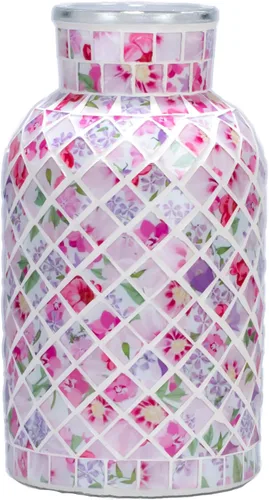 Miniatura 10 de Jarrón verde de vidrio de mosaico hecho a mano, florero floral de vidrio templado de 7.9 pulgadas con arte de azulejos diagonales de 45°, florero