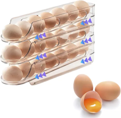Miniatura 5 de Soporte apilable transparente para huevos para refrigerador, contenedor de almacenamiento automático de huevos de 1 a 4 niveles, bandeja