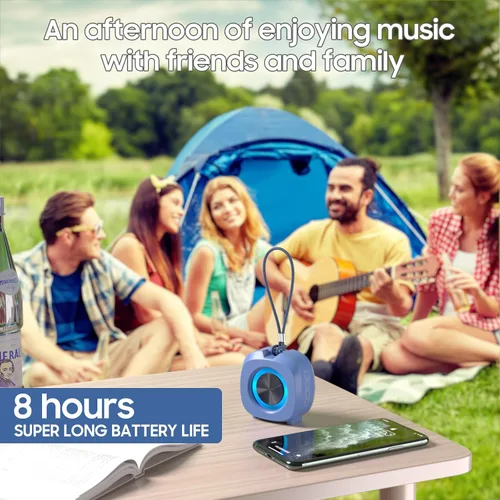 Miniatura 7 de PEICHENG Altavoz, pequeño altavoz portátil Bluetooth inalámbrico IPX5 impermeable para ducha, sonido estéreo fuerte, graves profundos, Azul
