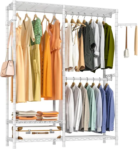 Miniatura 14 de Perchero de ropa resistente, perchero portátil para armario, estante de ropa ajustable independiente con 7 niveles de estantería de alambre Negro