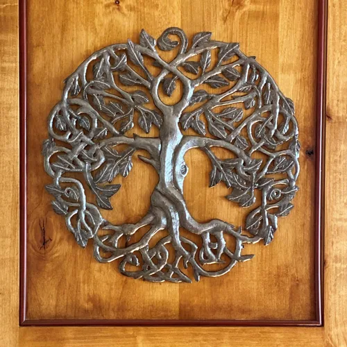 Miniatura 4 de Arte de pared de árbol de la vida, redondo de 17.25 pulgadas, decoración de arte de metal haitiano, árboles genealógicos celtas, placa moderna