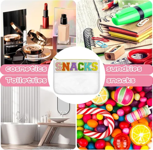 Miniatura 8 de Bolsa de viaje transparente con cremallera de chenilla, bolsa de maquillaje de nailon, bolsa de maquillaje de preparación, bolsa de aseo Bocadillos