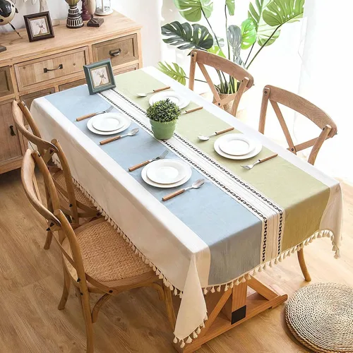 Pahajim Mantel Rectangular a Rayas con Borlas Mantel Grueso de Lino y Algodón para Picnic al Aire Libre, Comedor y Decoración de Cocina para Fiestas