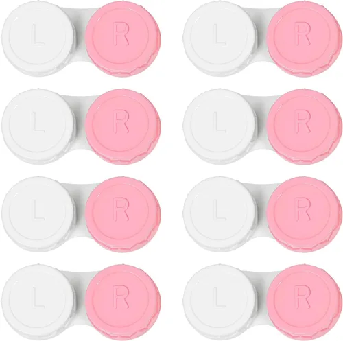 Paquete de 8 fundas para lentes de contacto rosas, kit de mini lentes de contacto portátil para exteriores, perfecto para viajes y uso diario