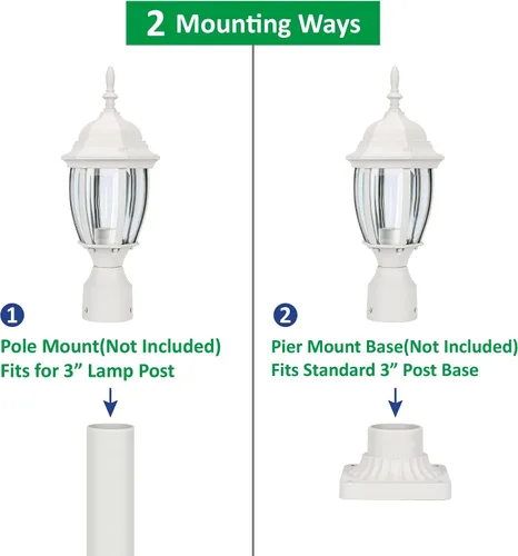 Miniatura 3 de LIT-PaTH Accesorio de iluminación LED para exteriores, farol de poste, 9.5 W, 800 lúmenes, blanco cálido de 3000 K, carcasa de aluminio más vidrio