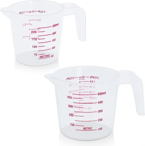 DTDNZKN Juego de Tazas Medidoras de 2 Piezas, Incluye Tazas Medidoras de Plástico de Líquido de 250Ml (1 Taza) y 500Ml (2 Tazas) - Tazas Medidoras