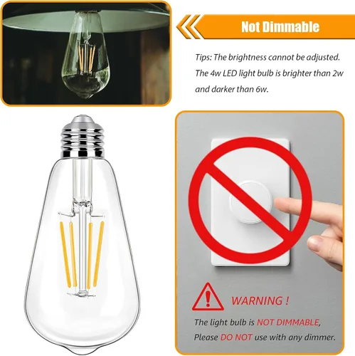 Miniatura 4 de Paquete de 8 Bombillas LED Edison Blanco Suave 2700K Equivalente a 40W, Bombillas LED Vintage Transparentes ST19/ST58 de 4W para Luces de Techo, 90