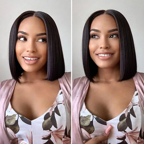 Miniatura 7 de ISEE Pelucas de cabello sin pegamento para principiantes, pelucas de encaje frontal para mujeres negras, cabello humano corto y lacio, pelucas