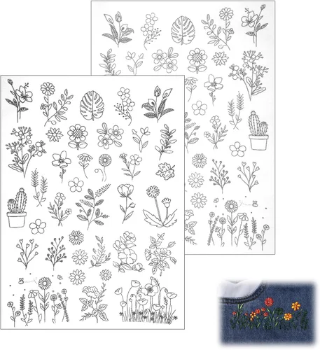 72 patrones de bordado solubles en agua, papel de bordado de palo y puntada, patrones de costura a mano de flores silvestres, patrón de bordado de