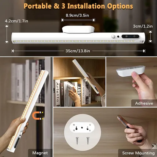 Miniatura 5 de Hapfish Barra de Luz LED con Sensor de Movimiento Interior, Iluminación Recargable Bajo Gabinete Inalámbrica, Luces de Pared Operadas por Batería