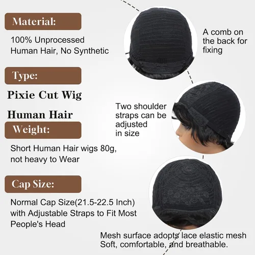 Miniatura 4 de YOUKNOWIG Pelucas de corte Pixie para mujeres negras, peluca brasileña rizada con corte Pixie, cabello humano, sin pegamento, pelucas cortas