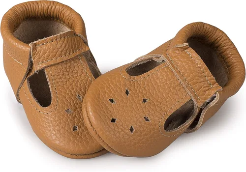 Mocasines para bebé (cuero italiano) con correas en T y suela suave para niños y niñas Bebés, Niños pequeños