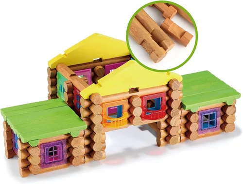 Miniatura 7 de Wondertoys Juego de troncos de madera real de 269 piezas a partir de 3 años, juego de regalo clásico de troncos de construcción para niños y niñas