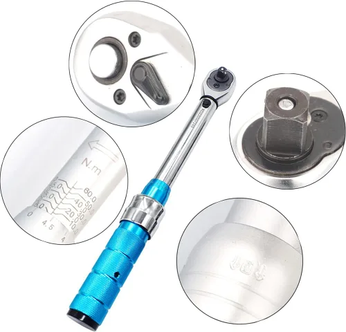 Miniatura 4 de ThreeH Llave dinamométrica de clic de 3/8 pulgadas 5-60 Nm/3.6-44ft-lb Llave dinamométrica ajustable de doble dirección con estuche