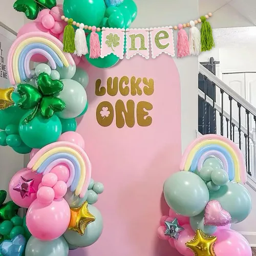Miniatura 3 de Cartel para silla alta del Día de San Patricio, suministros para fiesta de primer cumpleaños, letrero de trébol de cuatro hojas, accesorios de fondo
