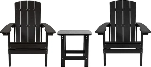 Miniatura 12 de Flash Furniture Sawyer Commercial Adirondack Style - Juego de patio, poliresina negra, resistente a la intemperie
