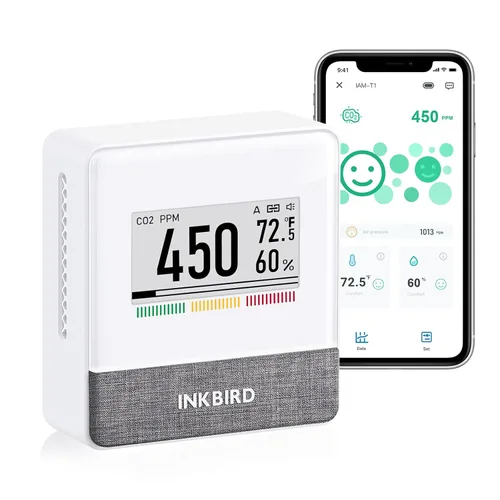 INKBIRD Detector de CO2 portátil con Bluetooth, monitor inteligente de calidad del aire interior, puede detectar CO2, temperatura, humedad, etc.,