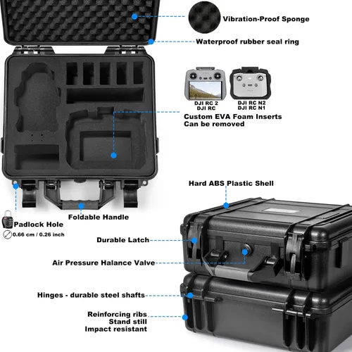 Miniatura 3 de Lekufee Funda rígida impermeable para DJI Mini 4 Pro, Mini 3 Pro / 3 Drone, DJI RC 2, RC N3 / N2 / N1 y otros accesorios (solo funda)
