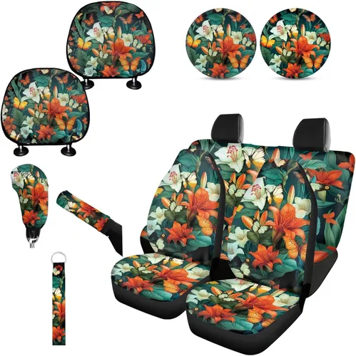 Miniatura 10 de Forchrinse Bee - Juego de fundas para asiento delantero y trasero con funda para palanca de cambios de freno de mano, funda para reposacabezas