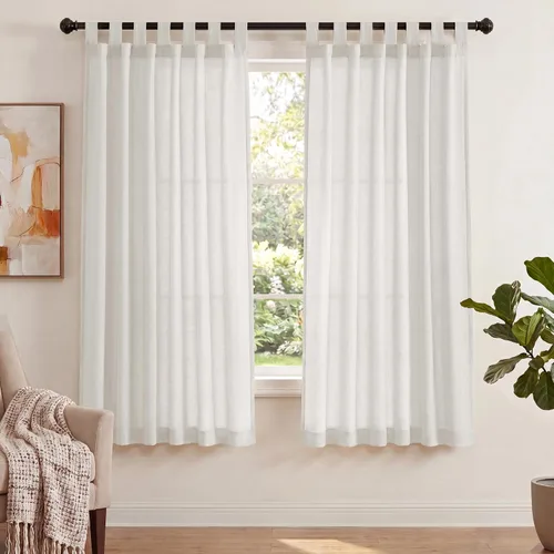 Miniatura 11 de PrinceDeco Cortinas de Lino de 63 Pulgadas de Largo con Trabillas Superiores Paneles de Tratamientos para Ventanas Semi Transparentes de Filtrado