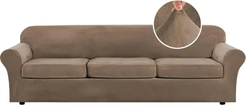 Miniatura 32 de H.VERSAILTEX - Funda elástica para sofá de 3 piezas, de suave terciopelo afelpado, para sofá biplaza con 2 cojines de hasta 72 pulgadas de ancho, se