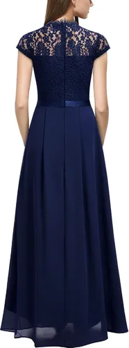 Miniatura 2 de Miusol Vestido largo formal de dama de honor con cuello redondo y encaje floral para mujer