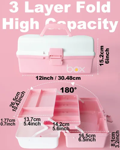 Miniatura 2 de TERGOO Organizadores y Almacenamiento de Manualidades de Plástico de 3 Capas de 12 Pulgadas, Caja de Aparejos Plegable Portátil con Asa y Divisores