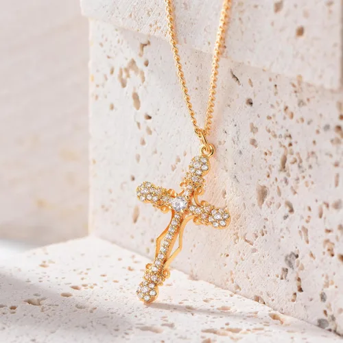 Miniatura 110 de Fettero - Collar con dije de cruz de fe, chapado en oro de 14 K, cadena fina, minimalista, simple, pequeña, para oración, regalo de joyería religiosa