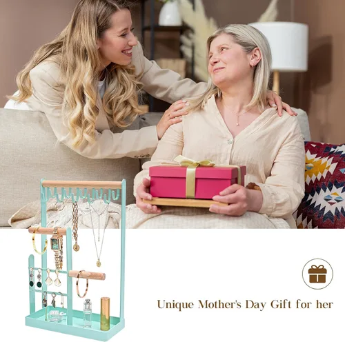 Miniatura 9 de ProCase Organizador de joyas, soporte para joyas, organizador de collares de 4 niveles con bandeja para anillos, pequeño y bonito estante